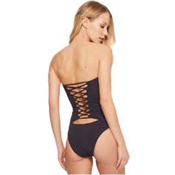 SPIRITUAL GANGSTER Black Lace Up One Piece Swimsuit Size Small S Flower Patch - Picture 2 of 6